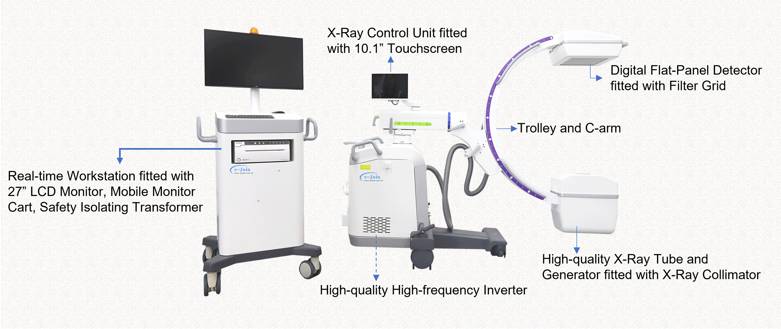 Structure Drawing of Medical Digital Radiography X-ray Fluoroscopy C-arm Machine DC8600